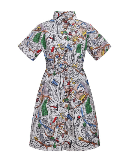 Village Print Girls Summer Dress