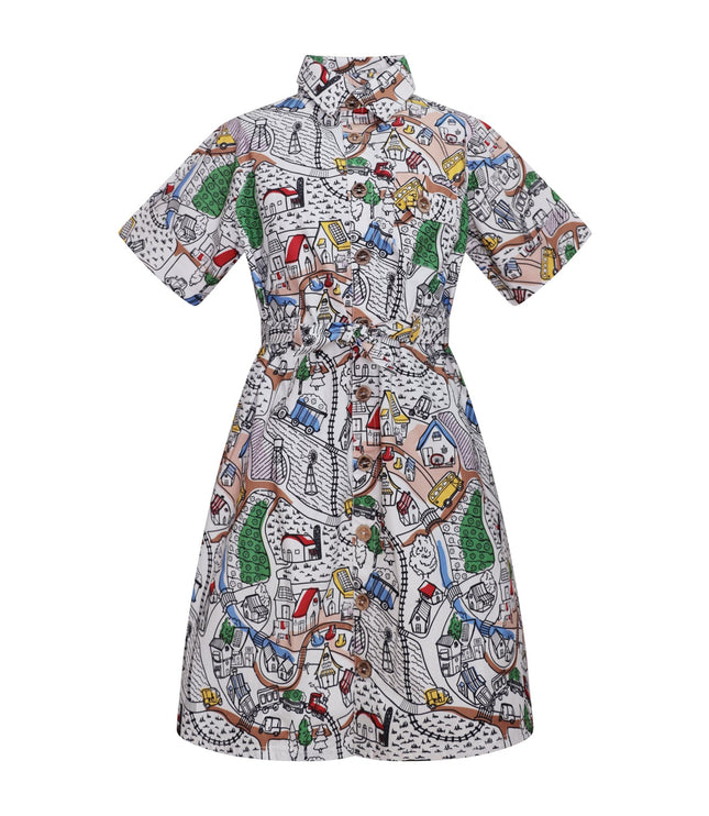 Village Print Girls Summer Dress