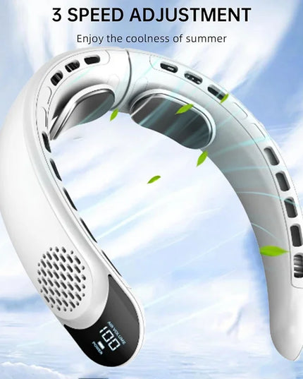 4000mAh Leafless Portable Neck Fan 3 Gears Adjustable Super Strong Wind Fast Cooling Multi-Function Digital Display Neck Fan   4