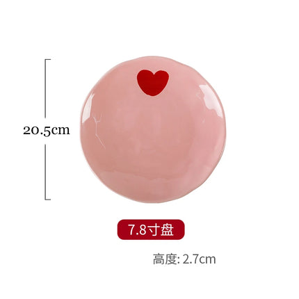 Salad Bowl Pink Heart Pattern Ceramic Plate Coffee Cup Children Dessert Bowl Household Cute Dinner Plates Restaurant Tableware