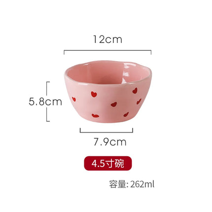 Salad Bowl Pink Heart Pattern Ceramic Plate Coffee Cup Children Dessert Bowl Household Cute Dinner Plates Restaurant Tableware