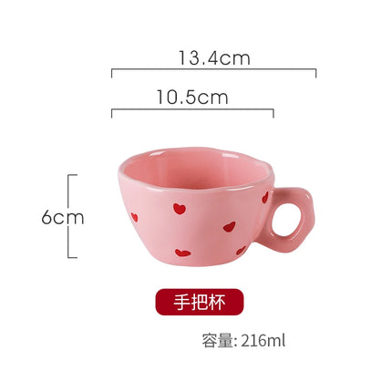 Salad Bowl Pink Heart Pattern Ceramic Plate Coffee Cup Children Dessert Bowl Household Cute Dinner Plates Restaurant Tableware