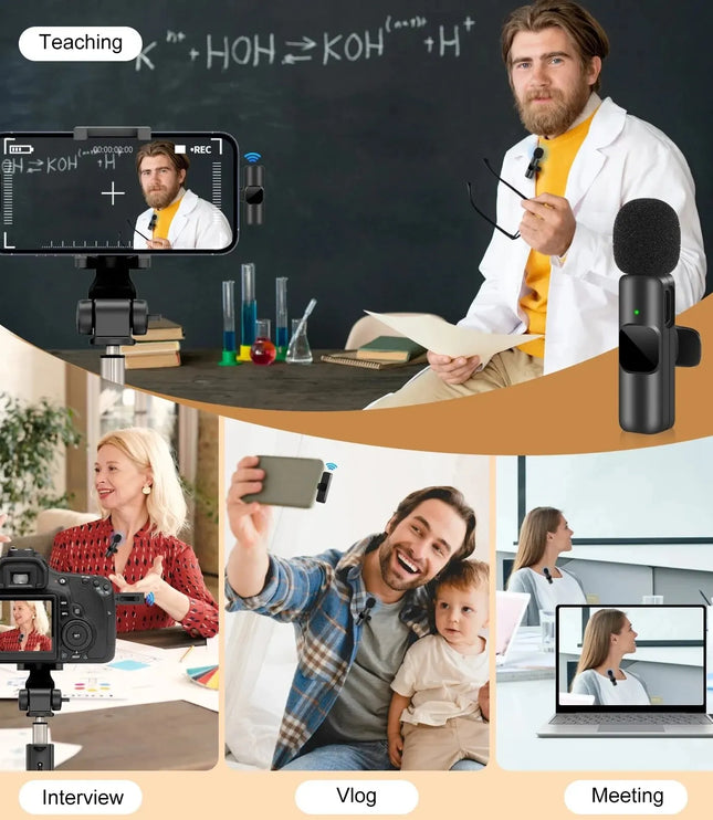 New Wireless Lavalier Microphone Portable Audio Video Recording Mini Mic for iPhone Android Live Broadcast Gaming Phone Mic