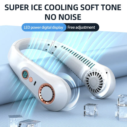 3000mAh Hanging Neck Fan Portable Bladeless Mini USB Rechargeable Mute LED Digital Display Electric Fan Summer Air Cooler New