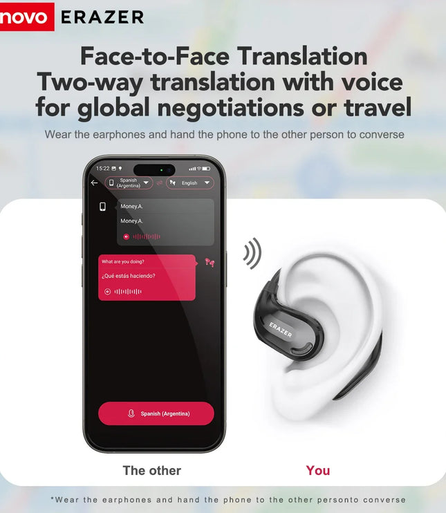 ERAZER XT66PRO Bluetooth Earphones ASMR Headsets DIY APP AI Translator Earbuds Wireless Headphones 13 Hours long life Display