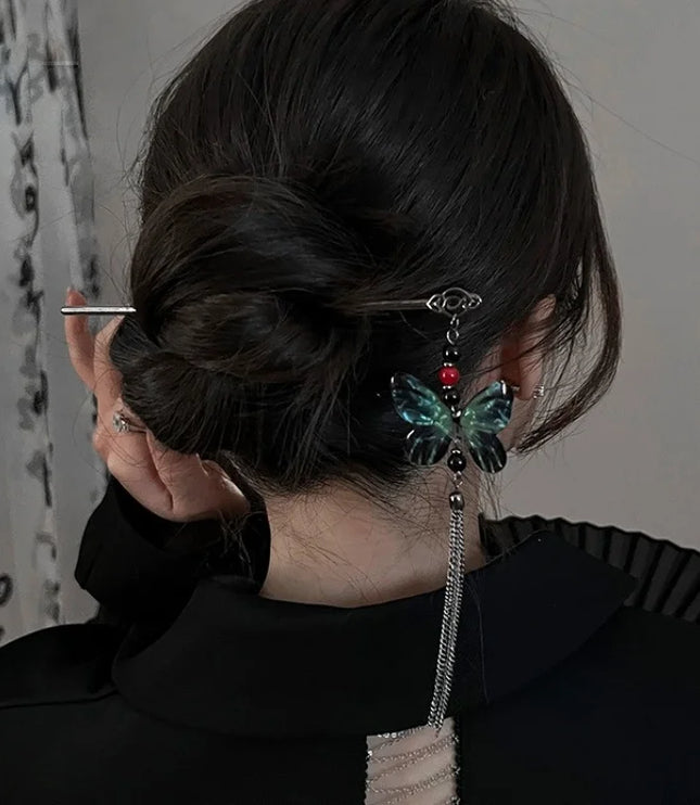 Chinese Style Hairpintassel Hairpins Vintage Butterfly Flower Temperament Elegan Hair Flower Tasse Chinese Hanfu Accessories