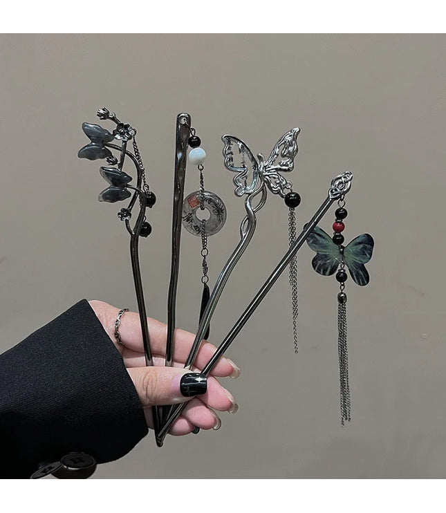 Chinese Style Hairpintassel Hairpins Vintage Butterfly Flower Temperament Elegan Hair Flower Tasse Chinese Hanfu Accessories