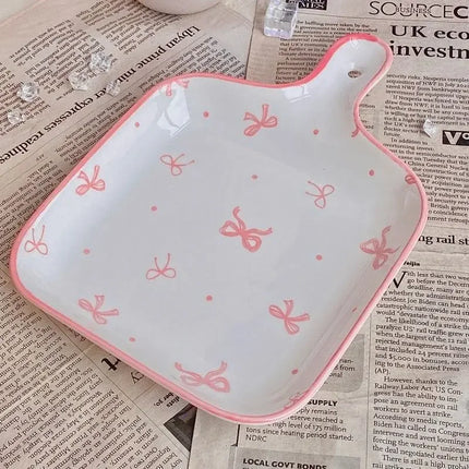 Pink Bow Ceramic Cutlery Set, Dessert Home Tableware Ceramic Handle Bowl Yogurt Cup High Value Breakfast Plate Drinkware