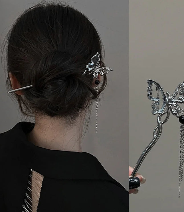 Chinese Style Hairpintassel Hairpins Vintage Butterfly Flower Temperament Elegan Hair Flower Tasse Chinese Hanfu Accessories
