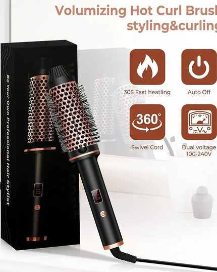 3 In 1 Ionic Hair Curler Straightener Professional Curling Iron Heated Hair Styling Brush Anti-Scald Thermal Brush Curl Wand