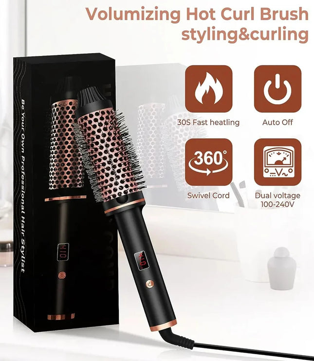 3 In 1 Ionic Hair Curler Straightener Professional Curling Iron Heated Hair Styling Brush Anti-Scald Thermal Brush Curl Wand