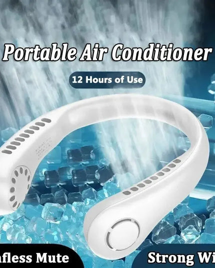 2025 Long endur New Mini Neck Mounted Fan Portable Bladeless Neck Rechargeable Air Cooler 3 Speed Mini Summer Sports Fan Outdoor