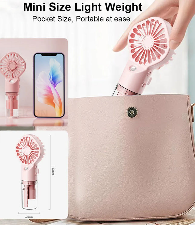 Portable Humidifier Fan Mini Handheld Mist Fan Portable USB Rechargeable Handheld Fan with Humidifier Mini Water Spray Hand Fan