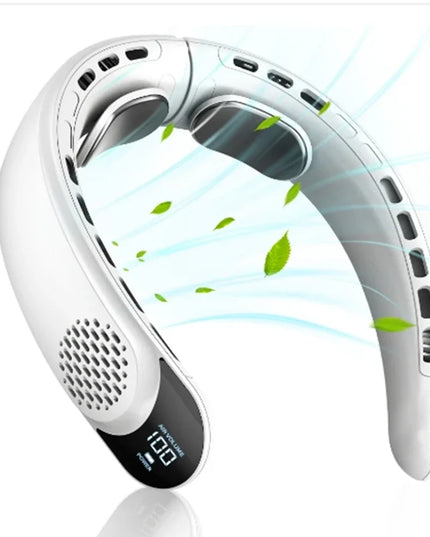 4000mAh Leafless Portable Neck Fan 3 Gears Adjustable Super Strong Wind Fast Cooling Multi-Function Digital Display Neck Fan   4