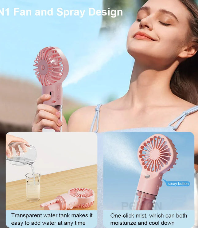 Portable Humidifier Fan Mini Handheld Mist Fan Portable USB Rechargeable Handheld Fan with Humidifier Mini Water Spray Hand Fan