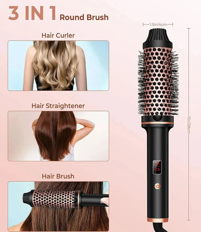 3 In 1 Ionic Hair Curler Straightener Professional Curling Iron Heated Hair Styling Brush Anti-Scald Thermal Brush Curl Wand
