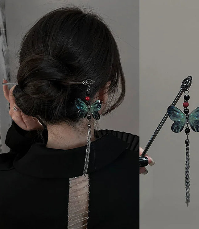 Chinese Style Hairpintassel Hairpins Vintage Butterfly Flower Temperament Elegan Hair Flower Tasse Chinese Hanfu Accessories