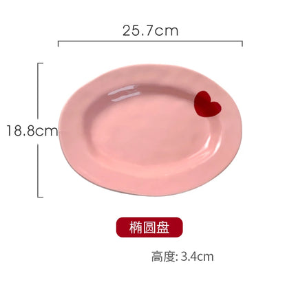 Salad Bowl Pink Heart Pattern Ceramic Plate Coffee Cup Children Dessert Bowl Household Cute Dinner Plates Restaurant Tableware