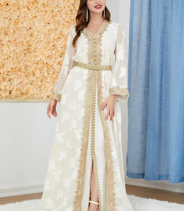 New National Style Embroidered V-neck Elegant Temperament Dress