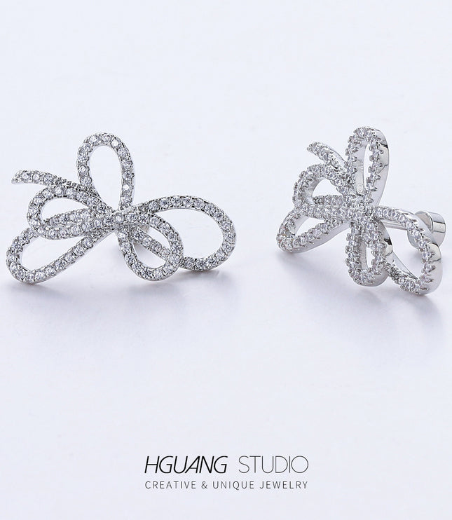 Zircon-Inlaid Personality Earrings – Copper & Medical Titanium Steel in Platinum or Gold Finish