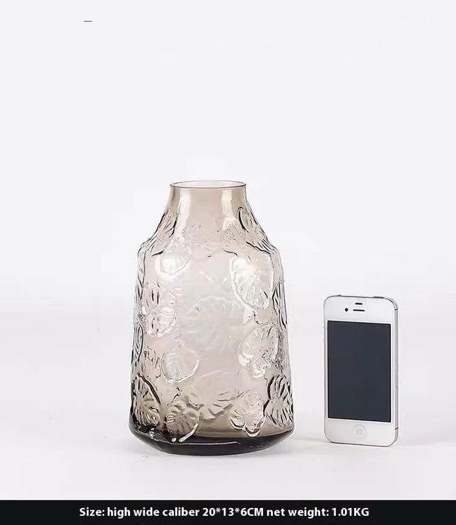Embossed Green Glass Vase – Vintage-Inspired Elegance