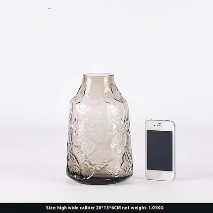Embossed Green Glass Vase – Vintage-Inspired Elegance