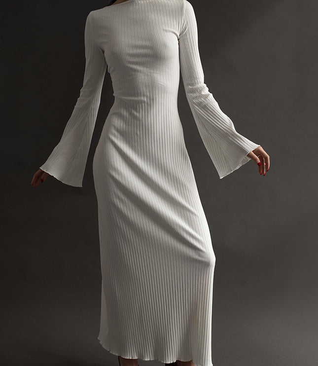 Fashion Temperament Slim-fit Flared Sleeves Backless Lace Up Knitted Dress