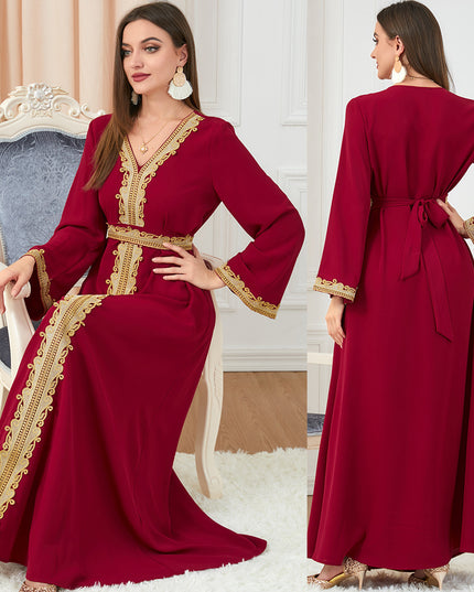 Women's Temperament Fashion Solid Color Stitching Embroidery Long-sleeved Dress