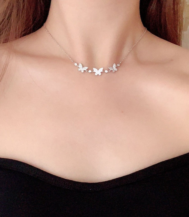 Mixed Gem Pendant Necklace – Adjustable Cross Chain in Platinum or Rose Gold