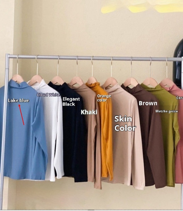 Half Turtleneck Solid Color Inner Wear Slim Fit Long-sleeved T-shirt Women