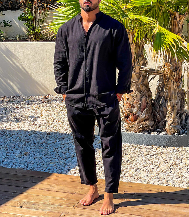 New Casual Long-sleeve Suit Men Long Sleeve Tops Shirt Two Pieces