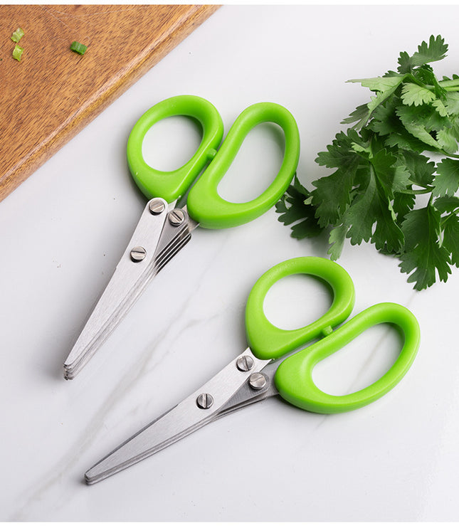 Multifunctional Multi-layer Green Onion Scissors Stainless Steel Onion Cutting Knife Herb Seaweed Spice Scissors Kitchen Scissor Kitchen Gadgets