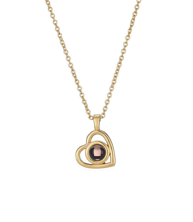 Ruili Style Women’s Heart-Shaped Necklace with Titanium Steel Pendant and Bamboo Link Chain