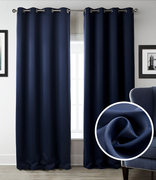Dark Blue Bedroom Blackout Fabric Printed Curtains