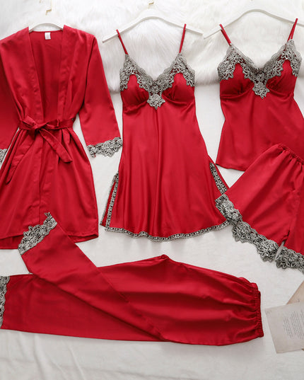 5pcs Pajama Set Women Kimono Robes Sets With Camisole And Pants