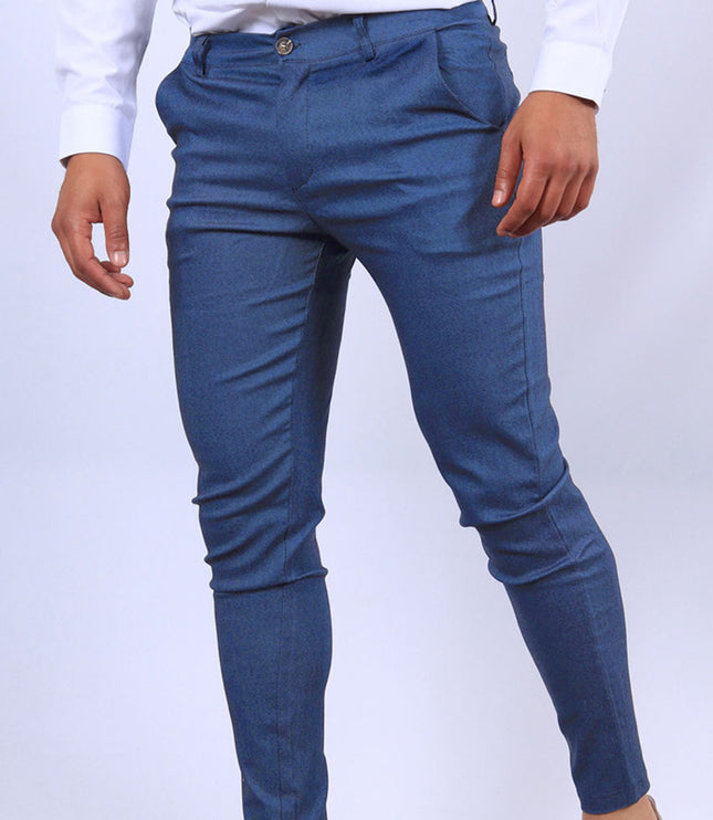 Men's Slim Button Trousers Fashion Solid Office Versatile Long Pencil Pants