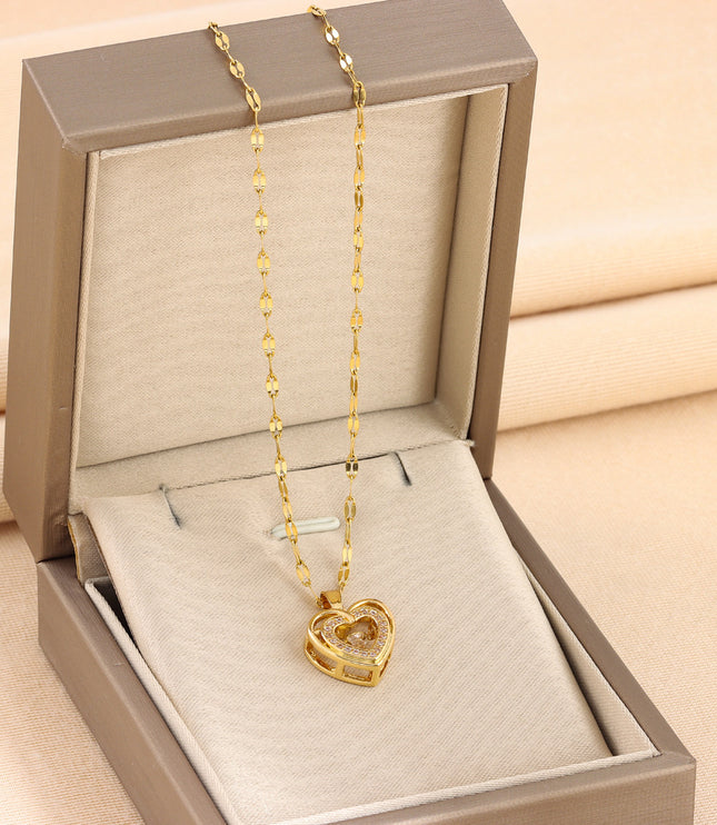 Women’s Love Heart Necklace – Durable Titanium Steel with Rose Gold Finish