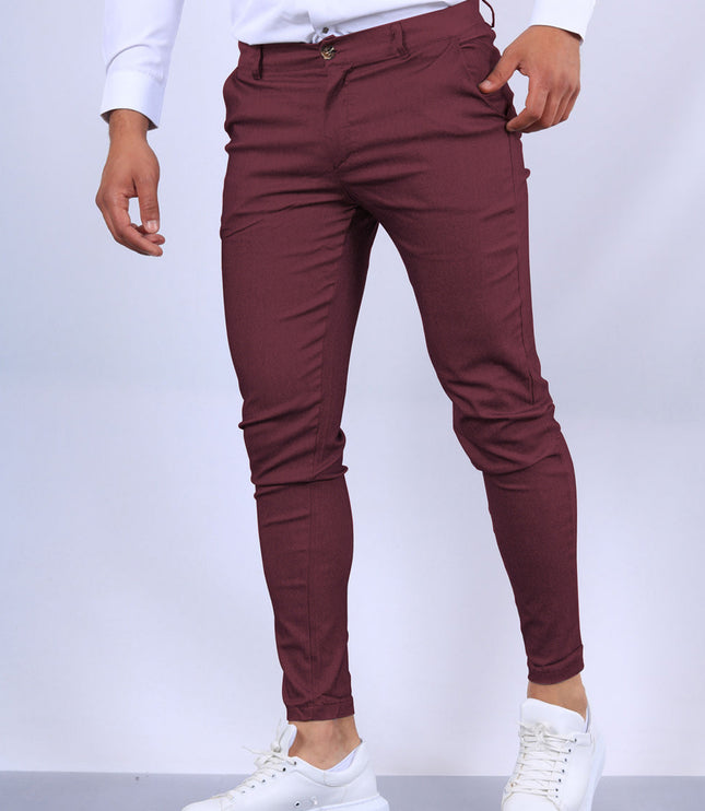 Men's Slim Button Trousers Fashion Solid Office Versatile Long Pencil Pants