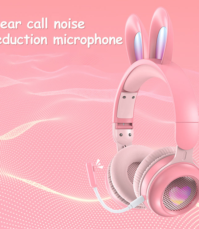 Rabbit Ear Headphones Wireless Luminous Extendable Wheat Headphones