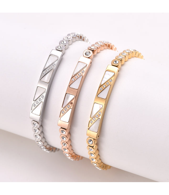 Unisex Geometric Titanium Steel Bracelet – Polished Finish in Steel, Gold, or Rose Gold
