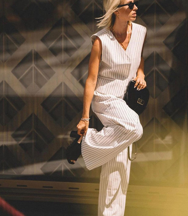 Women's Striped Vest Trousers Casual Wear Temperament Commute Suit