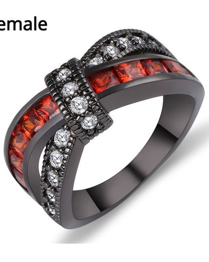 New Black Gold Garnet Red Cross Zircon Ring