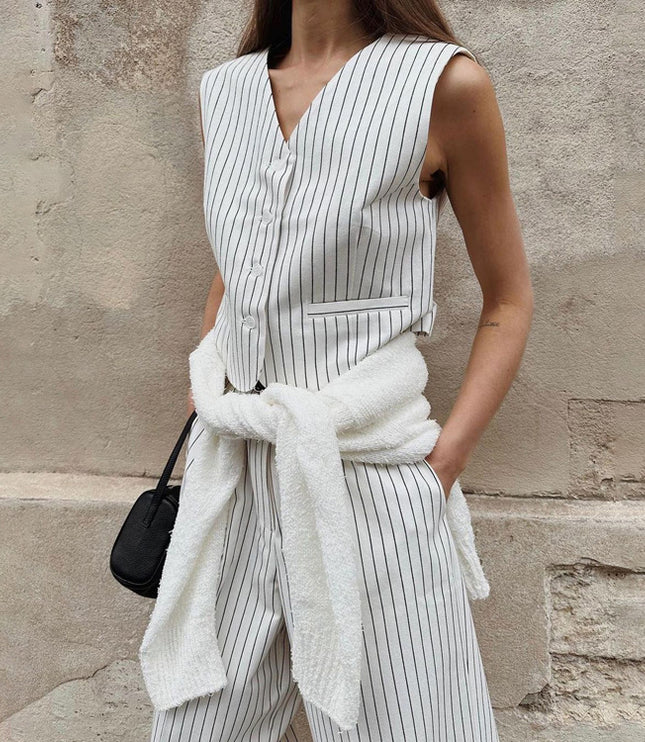 Women's Striped Vest Trousers Casual Wear Temperament Commute Suit