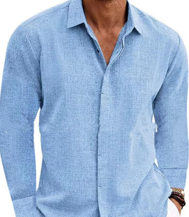Long Sleeve T-shirt Undershirt Solid Color Long Sleeve Cotton Linen Shirt Men