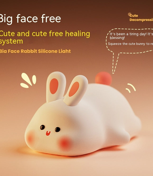 Cute LED Night Light Touch Sensor Cartoon Kid's Nightlights Big Face Rabbit Silicone Night Light Christmas Gift Bedside Lamp Home Decor