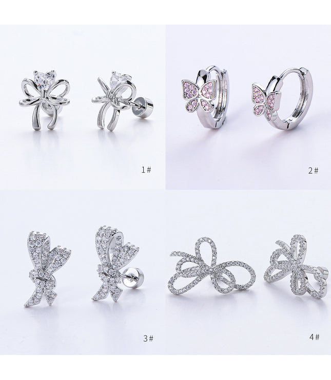 Zircon-Inlaid Personality Earrings – Copper & Medical Titanium Steel in Platinum or Gold Finish