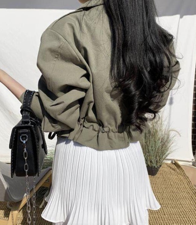 Short Work Jacket With Pocket Drawstring Waist