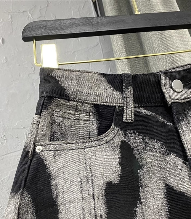 Summer High Waist Slim Personalized Pattern Denim Skirt