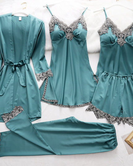 5pcs Pajama Set Women Kimono Robes Sets With Camisole And Pants