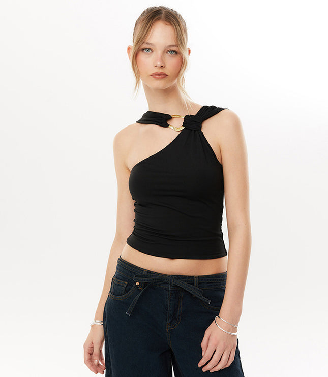 Irregular Collar Metal Decorative Top For Women